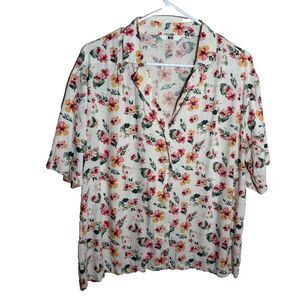 Uniqlo Shirt Women's Large Floral Button Up Short Sleeve Casual Boho Top